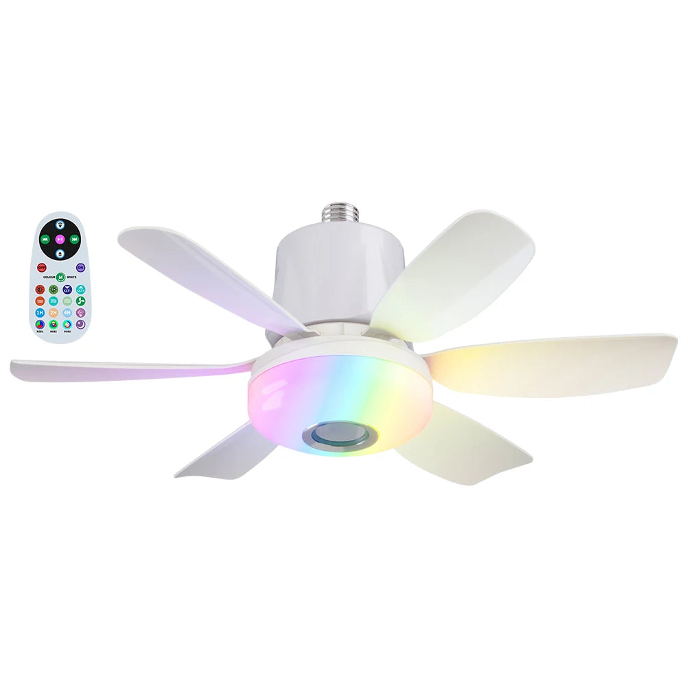 Socket Ceiling Fan With Remote LED Light Dimmable RGB