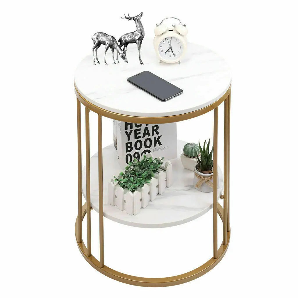 Wisfor 2-Tier Marble Round Side Table Coffee Table Nightstand Jewellery Storage