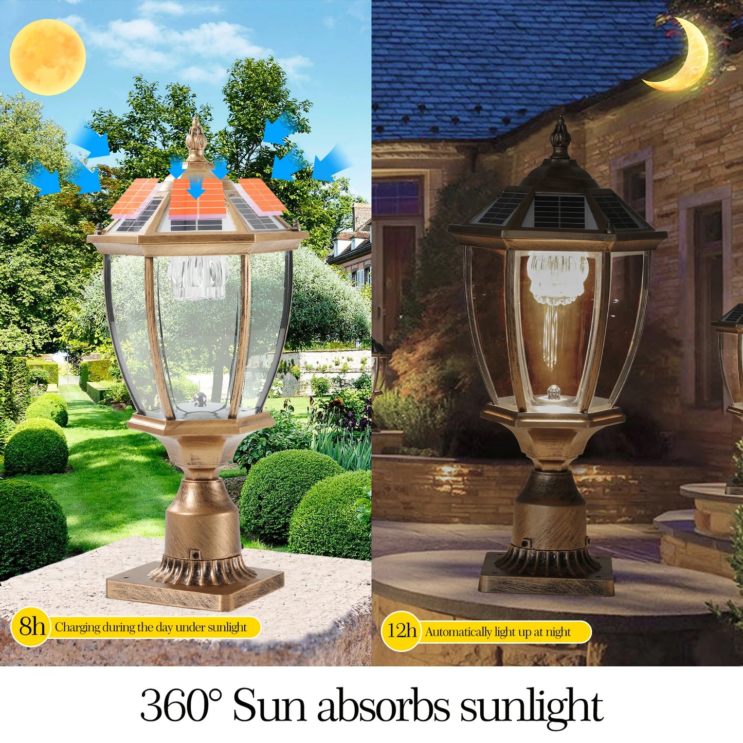 ARLGSITE Solar LED Post Light Outdoor Lamp Auto On Off