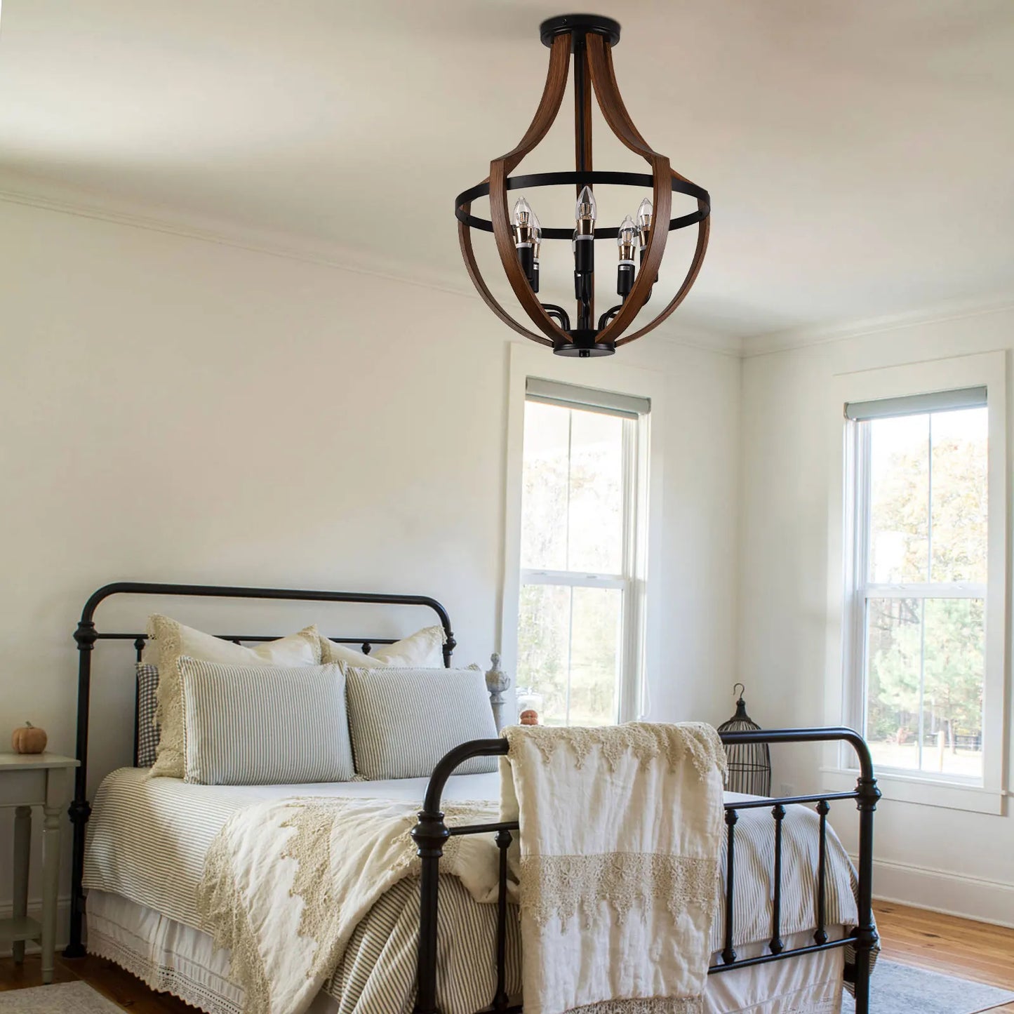 Modern Rustic Wooden Pendant Light Fixture For Kitchen Dining Room