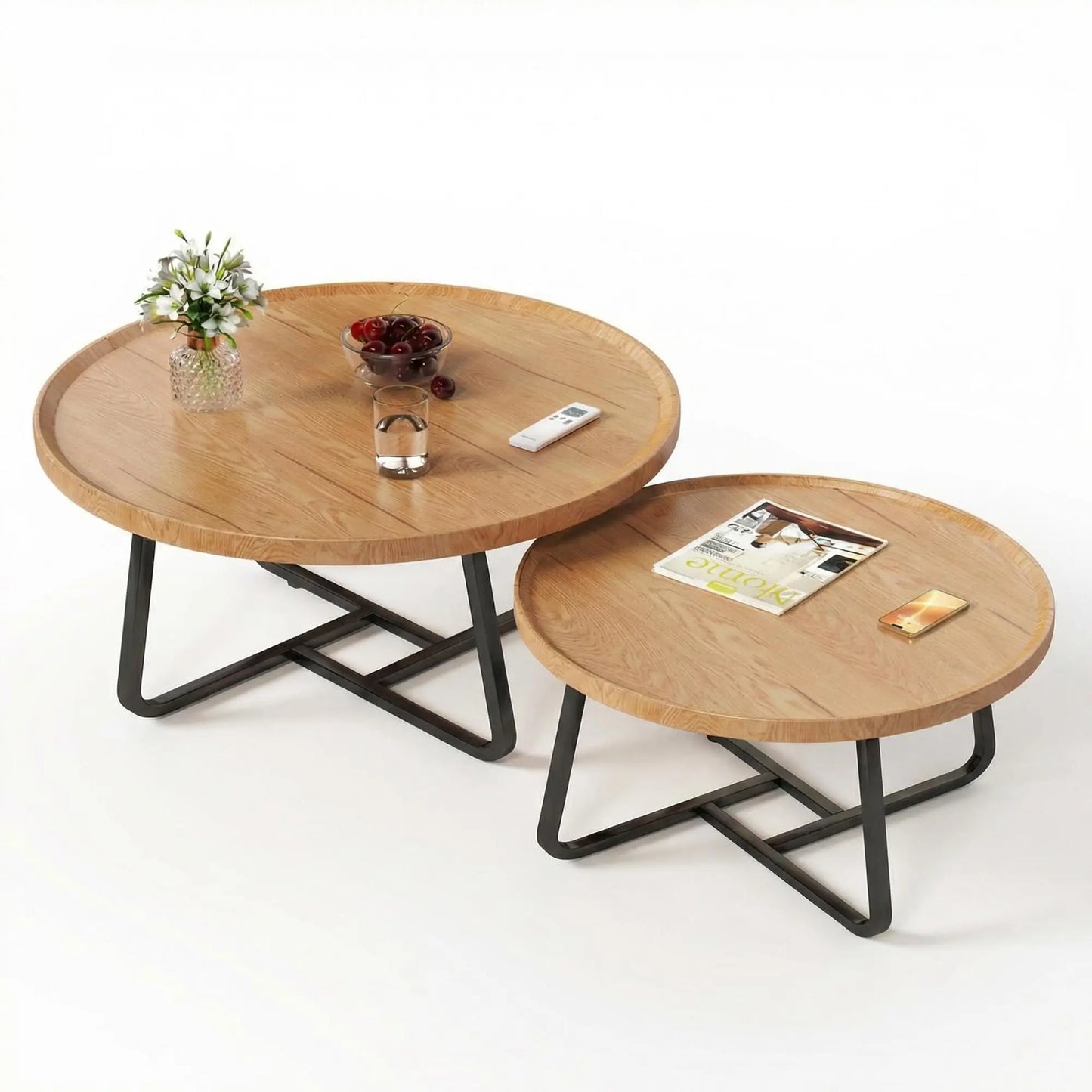 HiMISS Nesting Coffee Table Set Mid Century Modern Fluted Wood