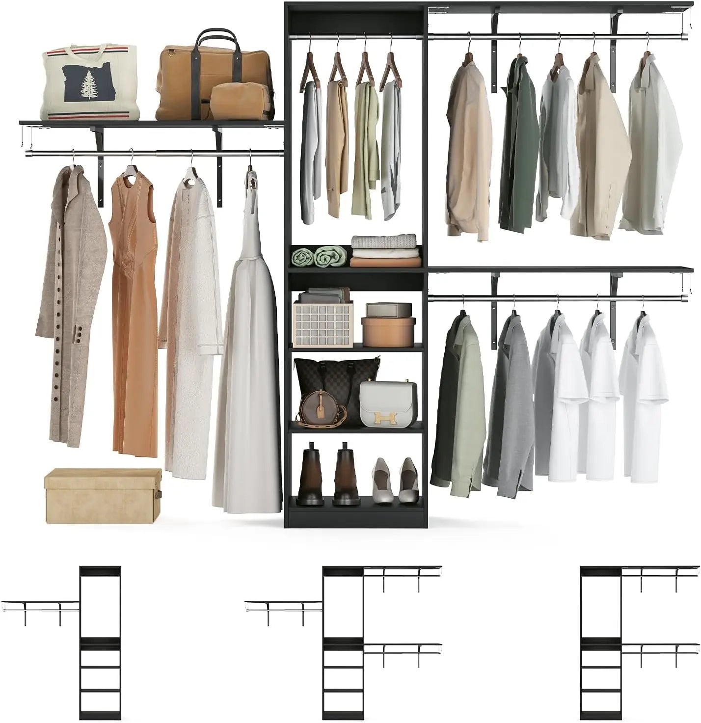 FARINI Heavy Duty Closet Organizer With 4 Hang Rods And 5 Shelves