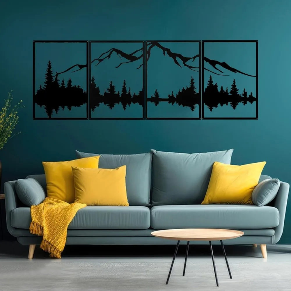 Four Piece Metal Mountain Wall Art For Modern Home Decor