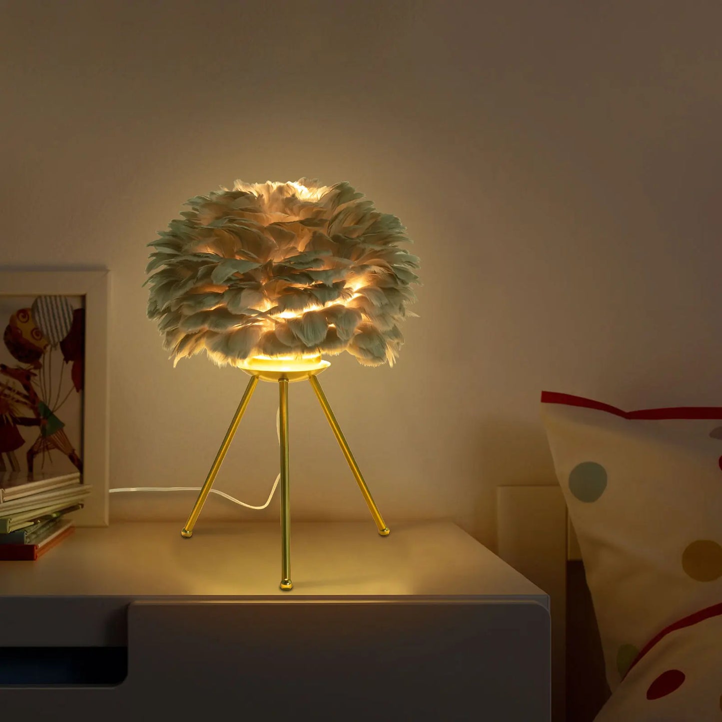 Feather Desk Lamp With Tripod Stand For Study And Living