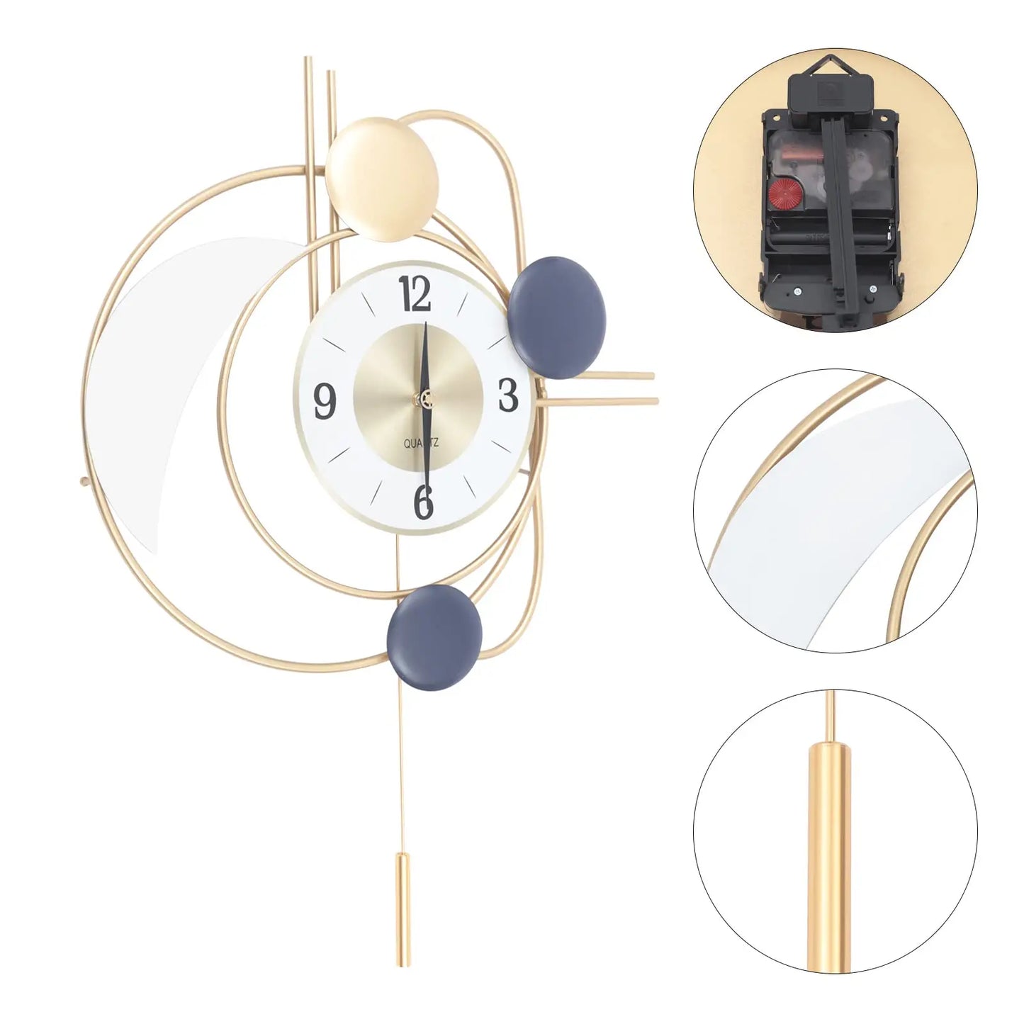 Silent Quartz Modern Metal Wall Clock With Swing Pendulum