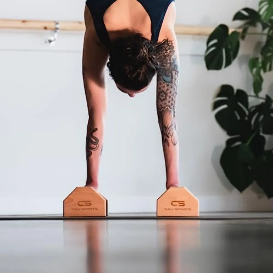 Calisthenics Wood Parallettes Push Up Bars Non Slip Wobble Wraps
