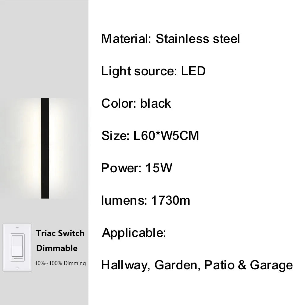 IISINUO Outdoor Porch Wall Light Dimmable Stainless Steel IP67