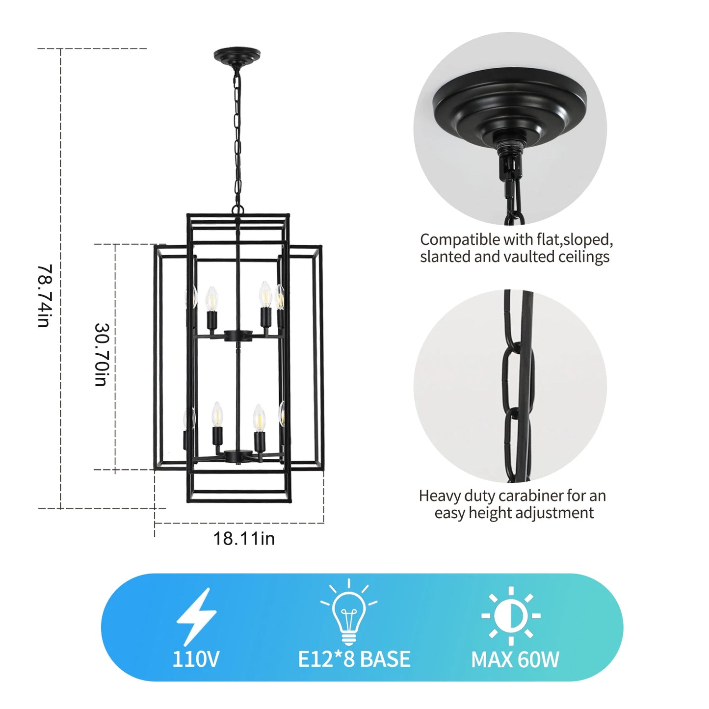 Modern Industrial 8 Light Metal Cage Pendant Chandelier