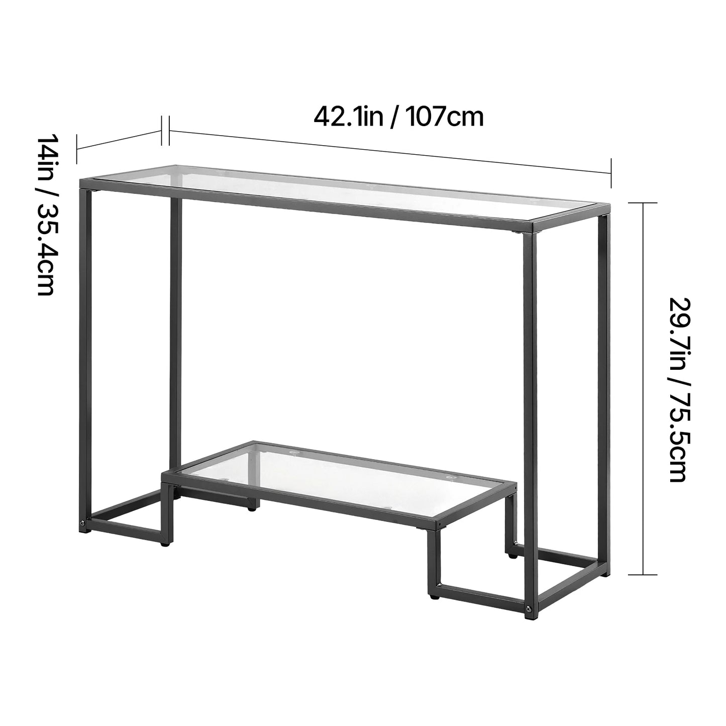 SucceBuy Glass Console Table With Tempered Top And Iron Legs
