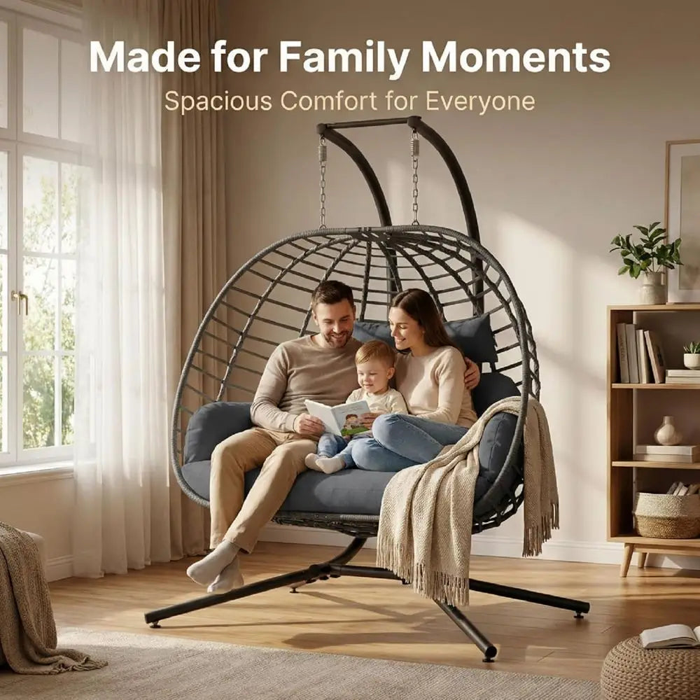 Double Egg Swing Chair With Stand Outdoor Patio Use