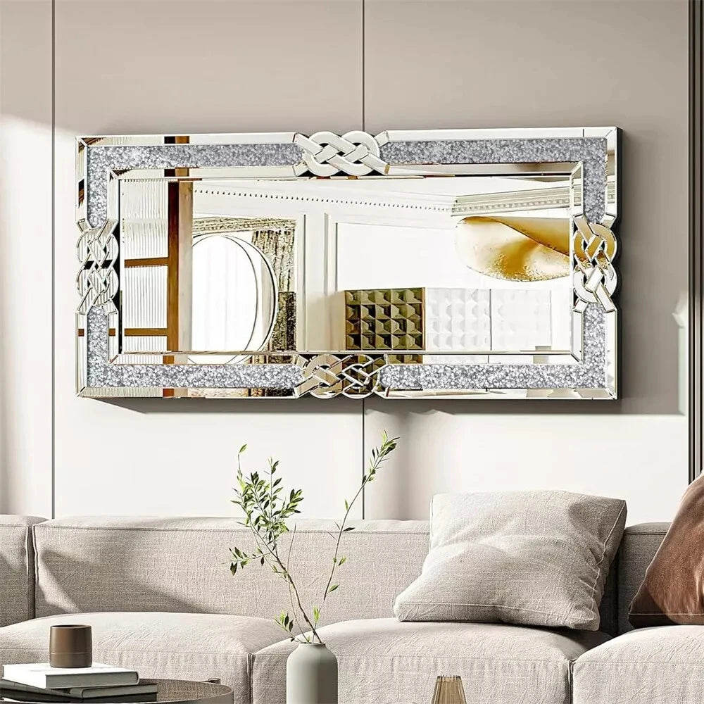 Crystal Diamond Wall Mirror Rectangle Hanging Wall Mounted