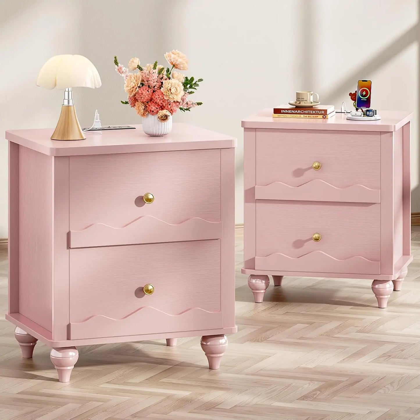 Frame Nightstands With Charging Station Set Of 2 Scalloped