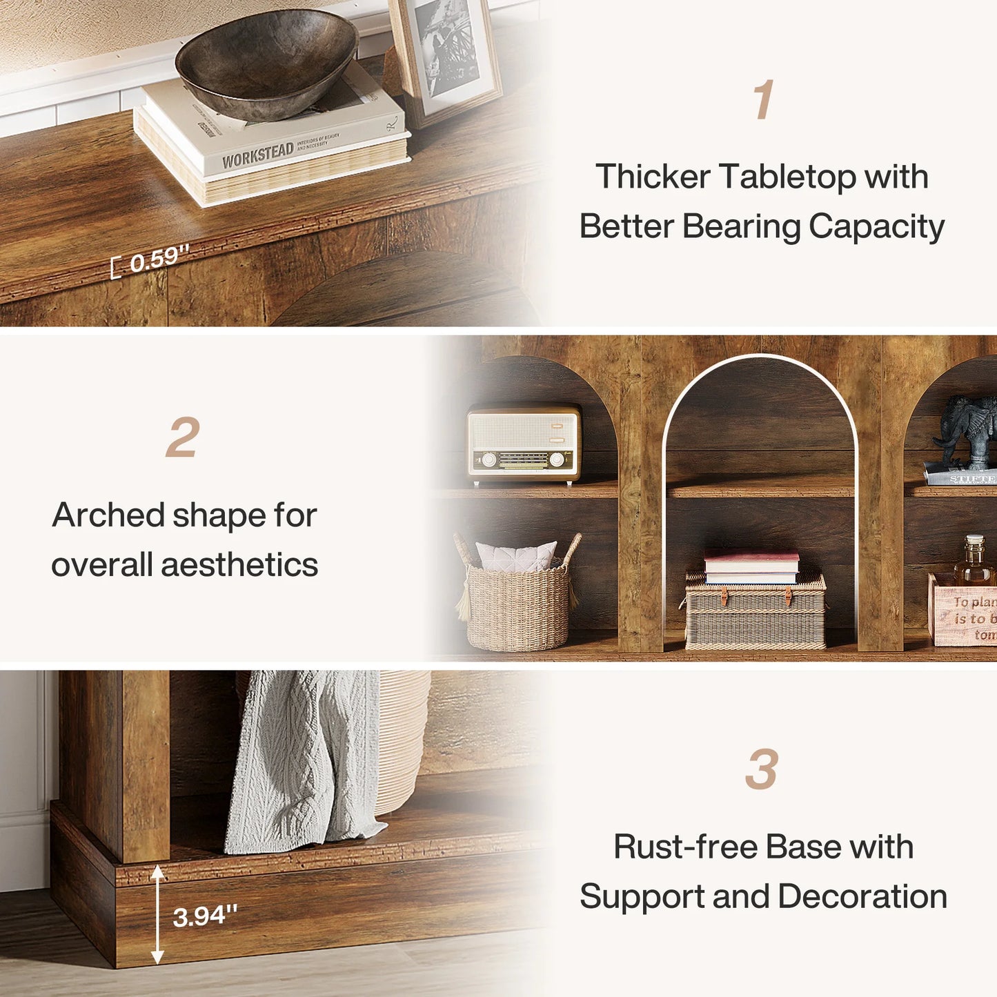 Tribesigns Wooden Farmhouse Console Table With Three Tier Storage