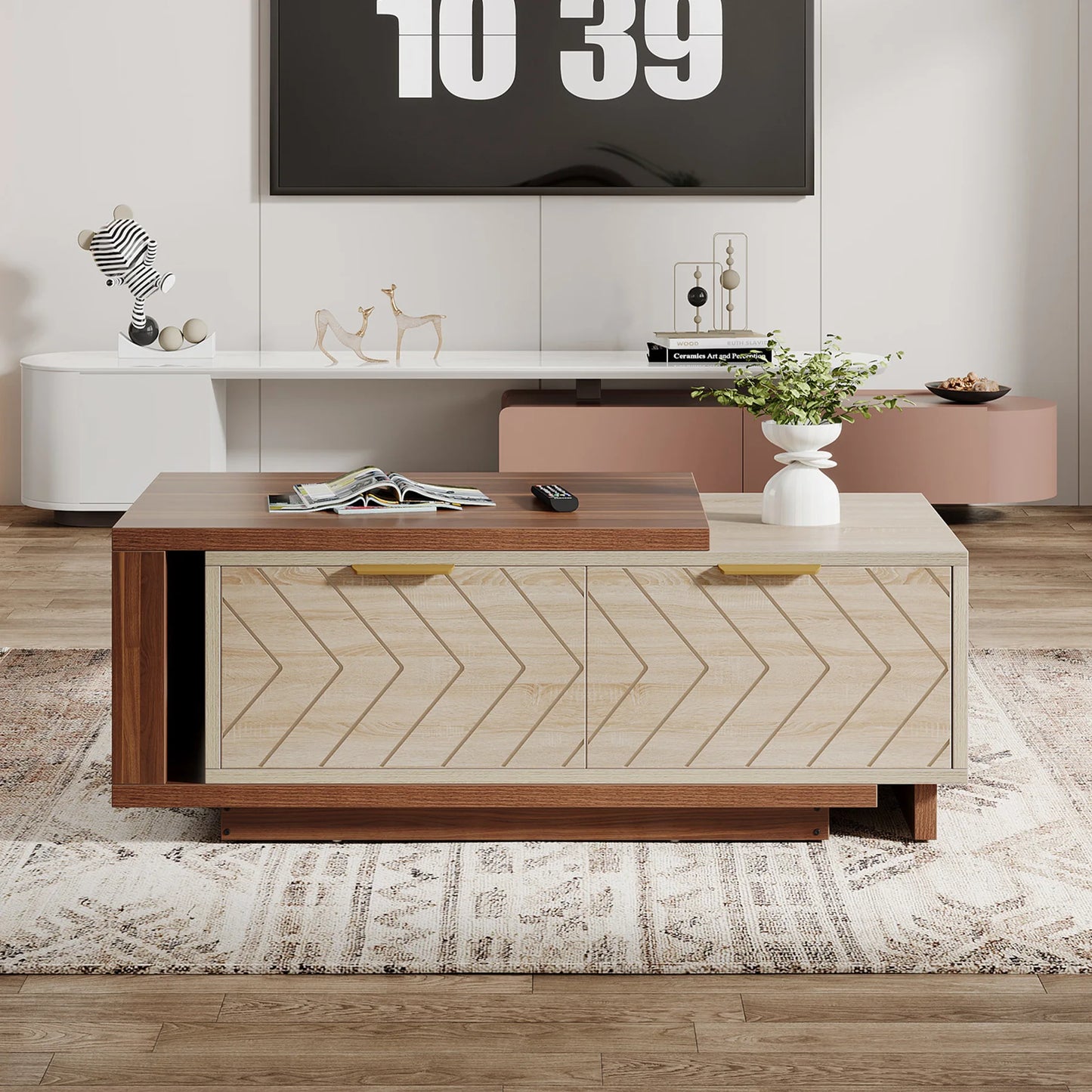 Extendable Walnut and Oak Storage Coffee