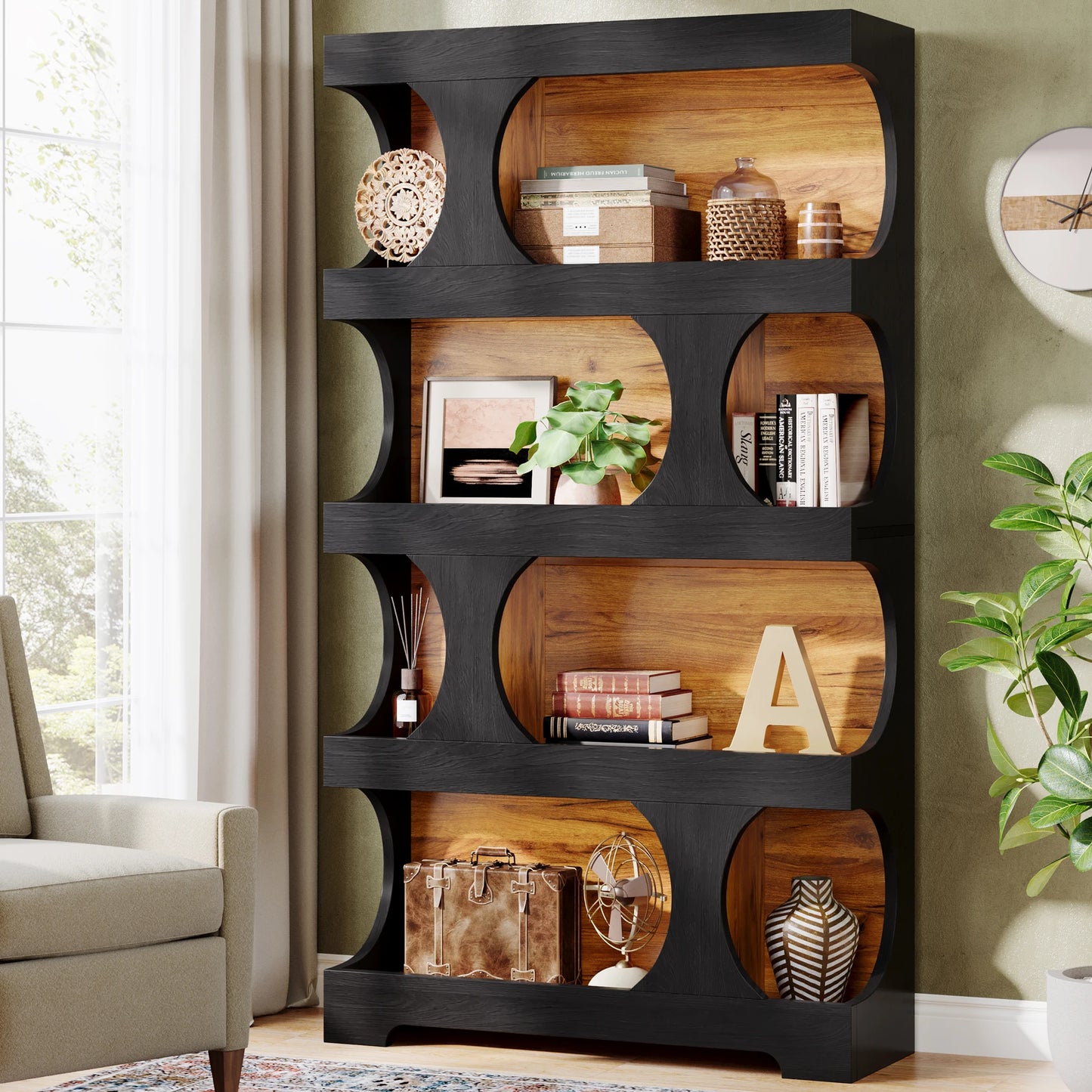 Tribesigns 4 Tier S Shaped Bookcase Modern Wood Display Shelves