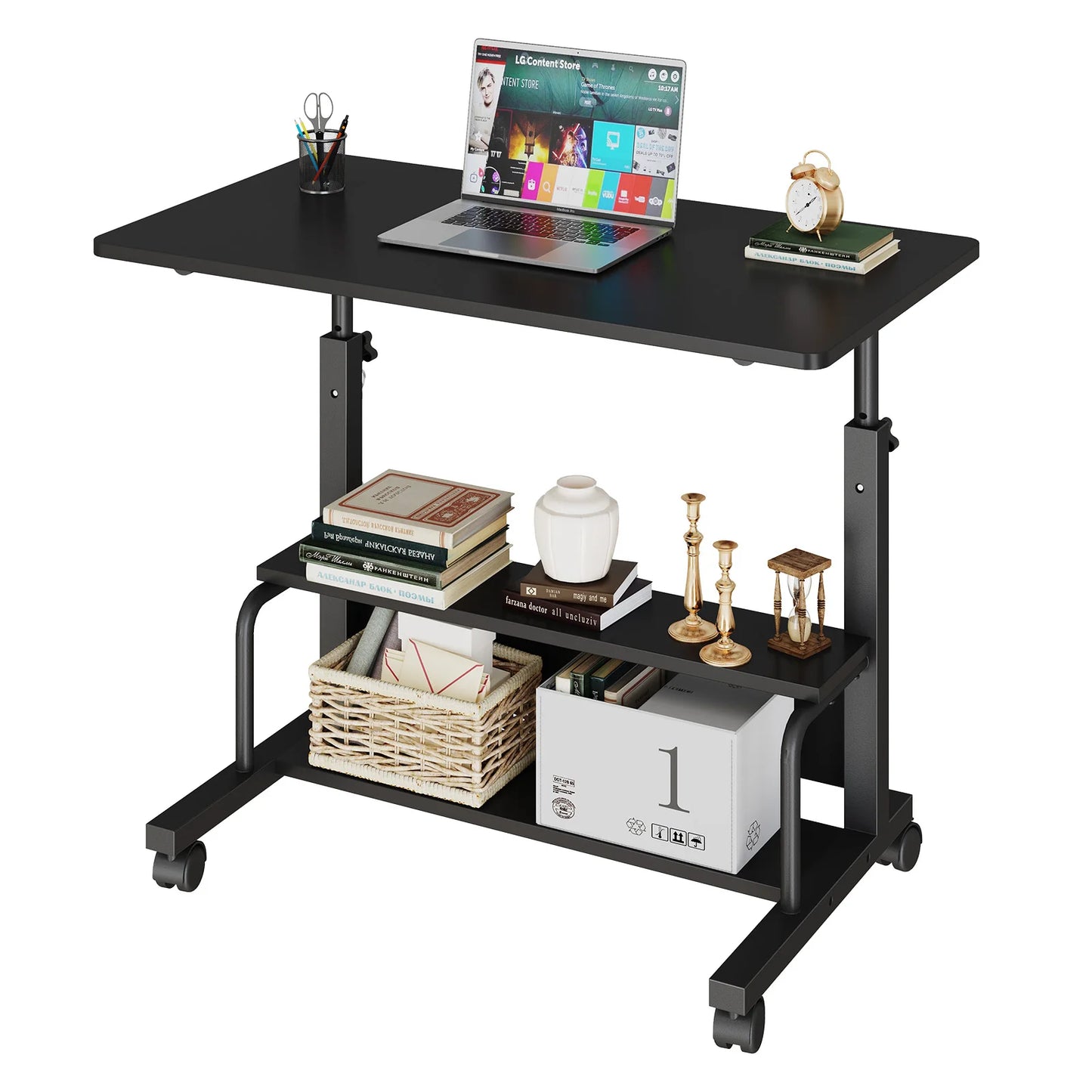 JHK Adjustable Height Mobile Standing Computer Desk With Locking Wheels