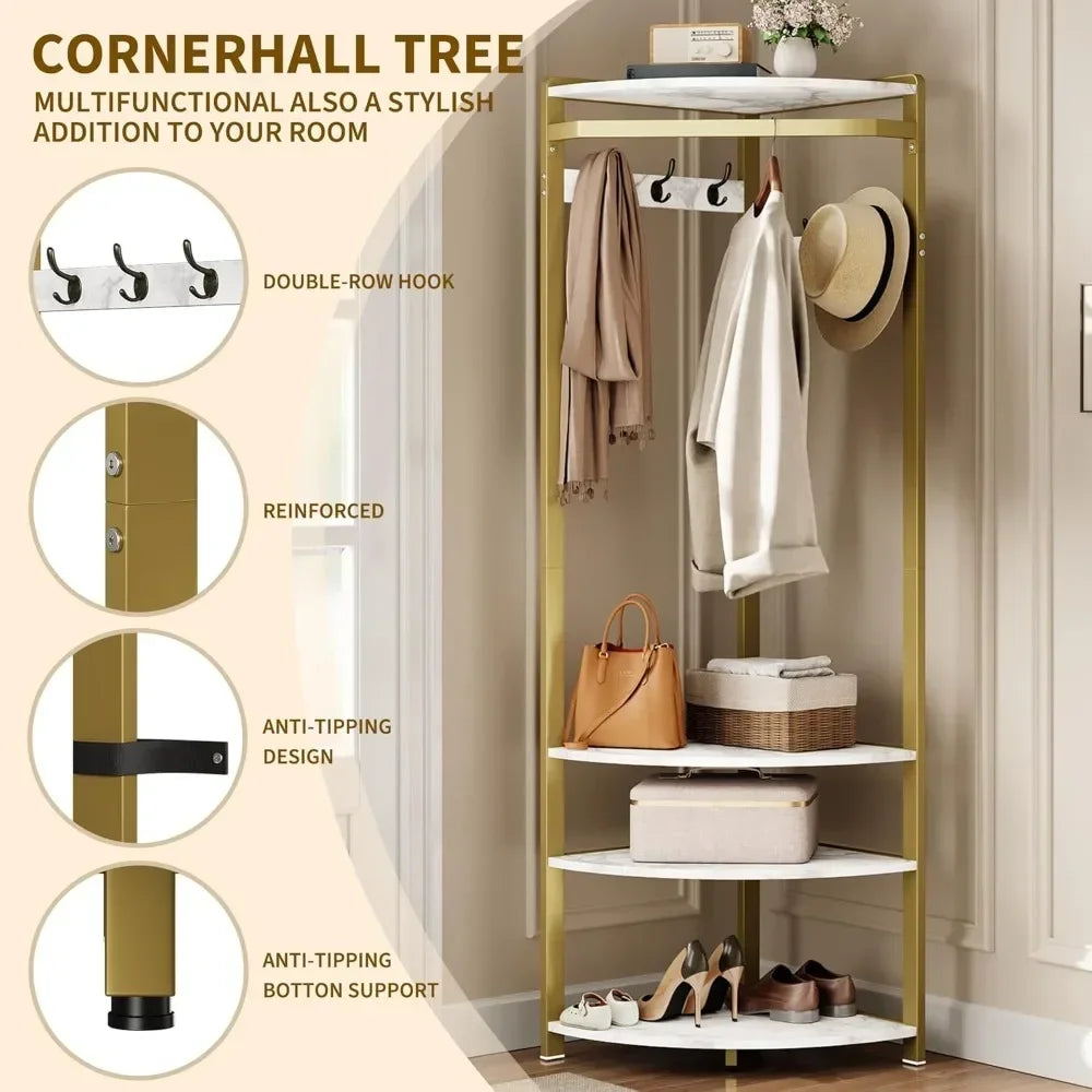 Corner Coat Rack Shoe Bench And 6 Hooks Hallway Tree