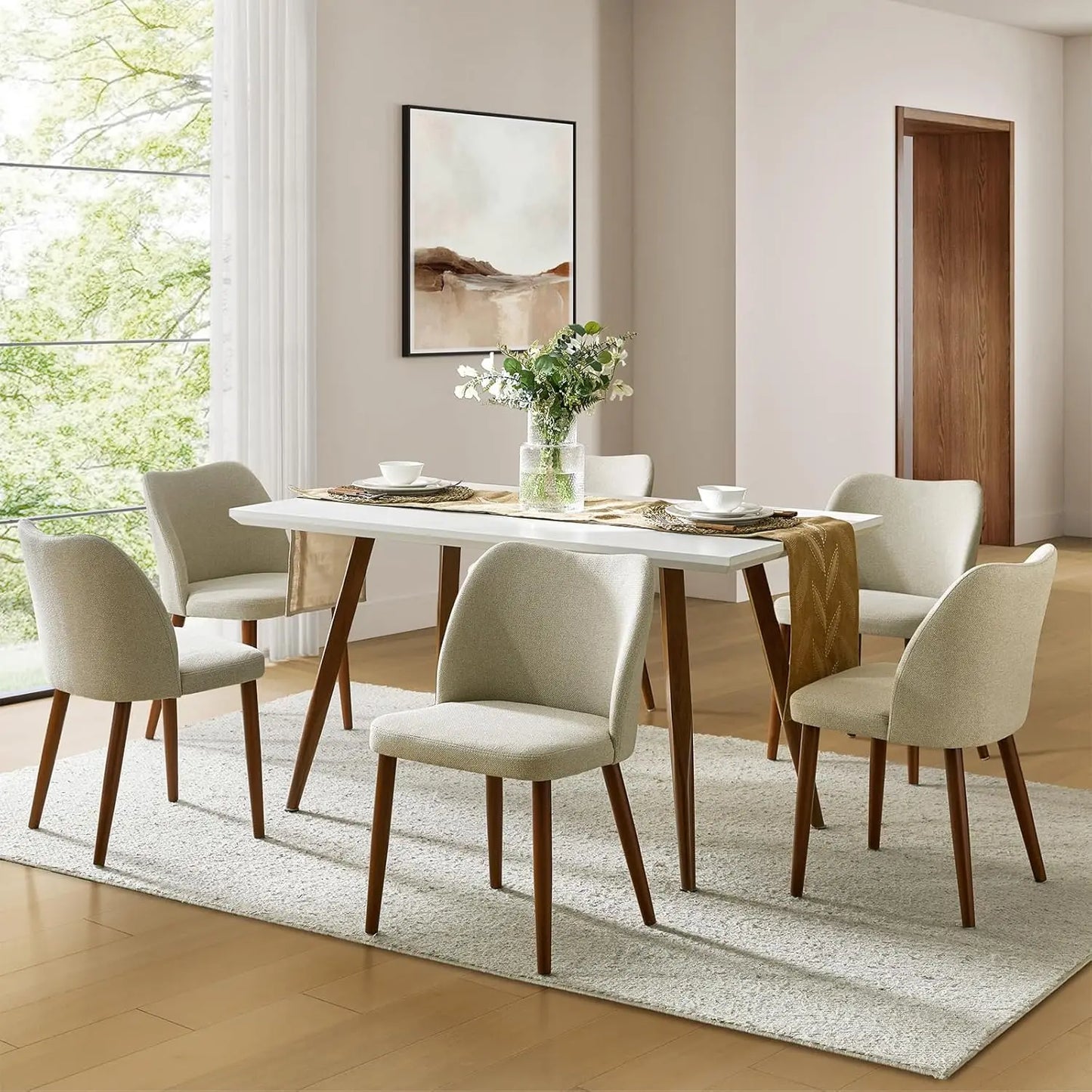 Upholstered Dining Chairs For Kitchen And Dining Room With Curved Back