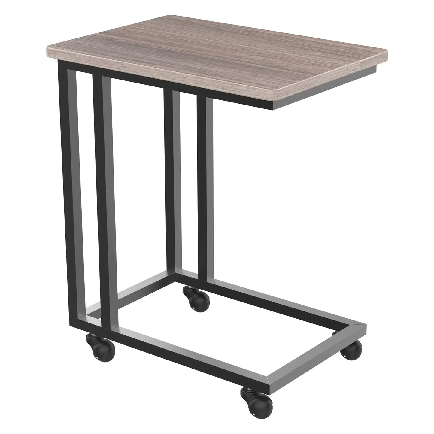 JHK Wood Overbed Table With Wheels Metal Frame Bedside Desk