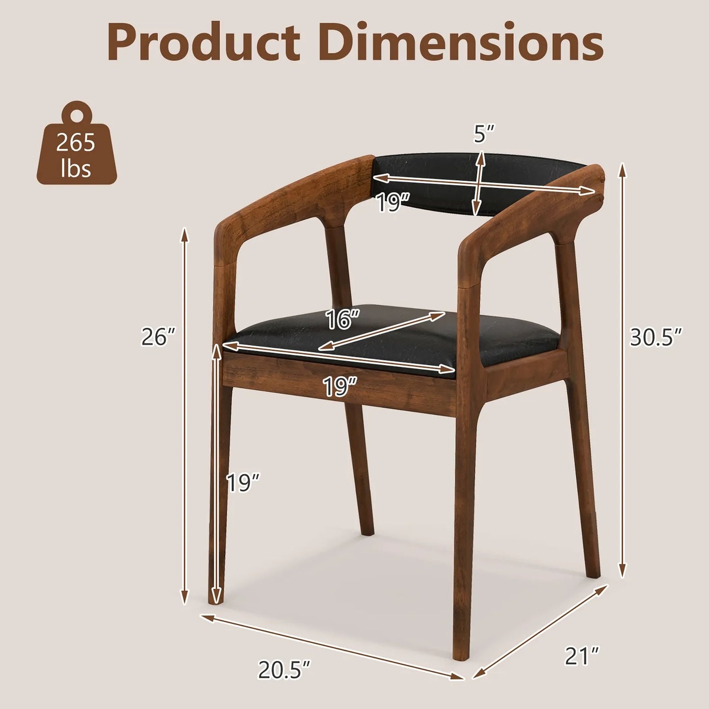 Set Of 2 PU Leather Accent Armchairs With Cozy Backrest