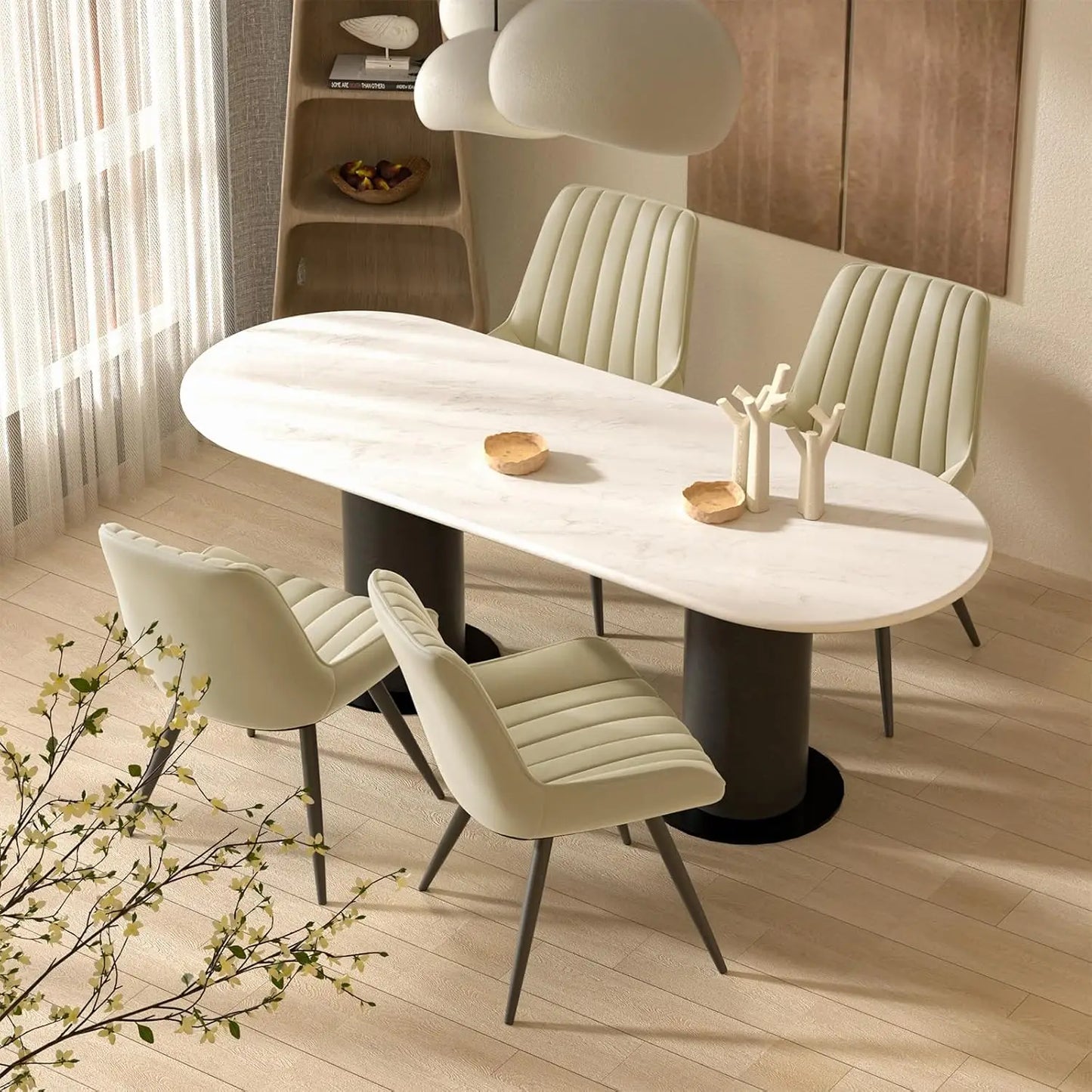 Modern Dining Chairs Set of 4 With Thick Cushions Upholstered Fabric