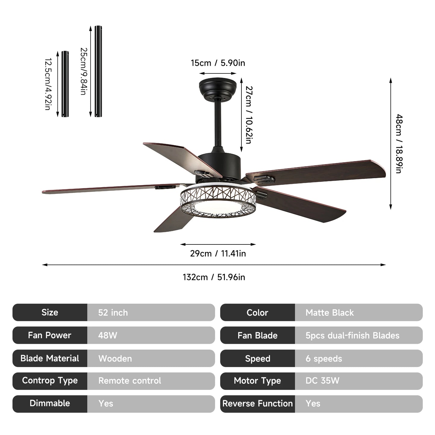 GreeLustr Modern Ceiling Fan With LED Lamp Pendant Light Fandelier