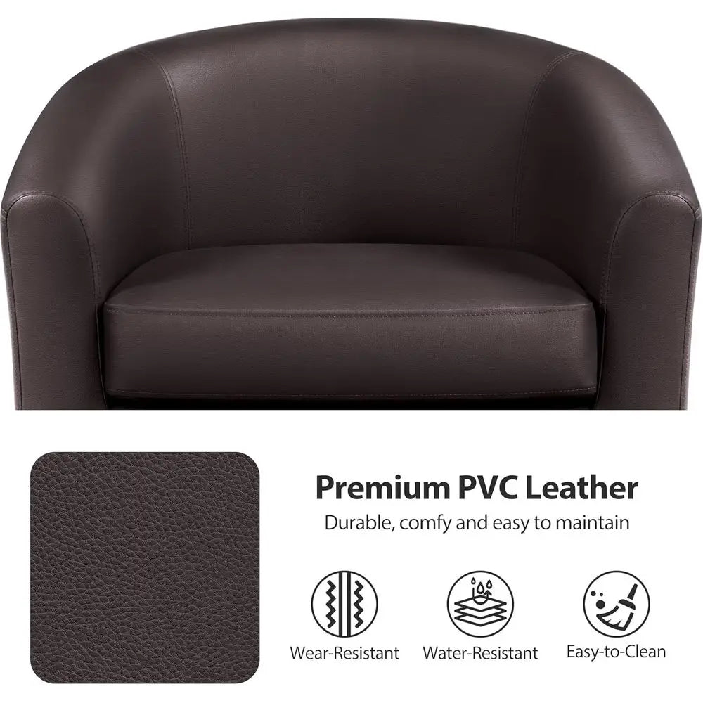 PU Leather Swivel Barrel Accent Chairs With Padded Wooden Frame