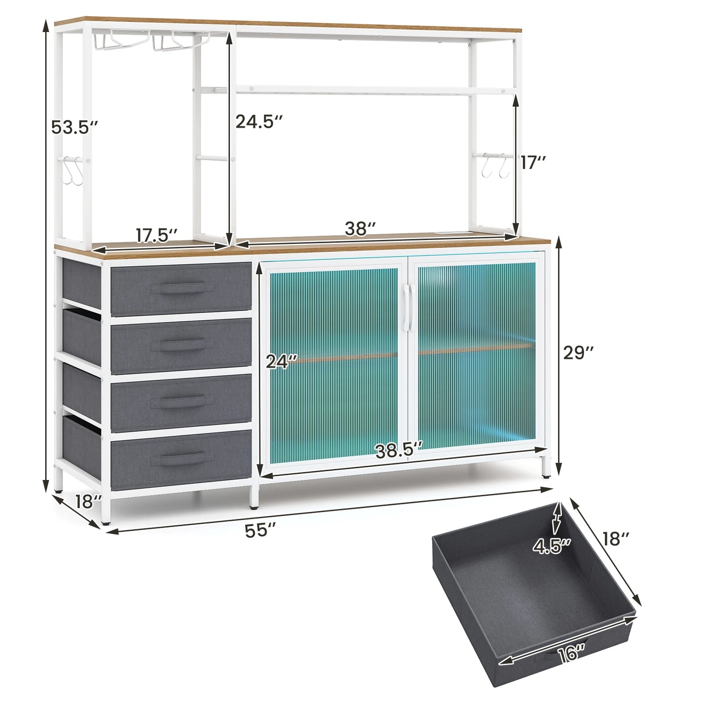 HOMASIS Sideboard Buffet Cabinet With LED Lights And Power Outlets
