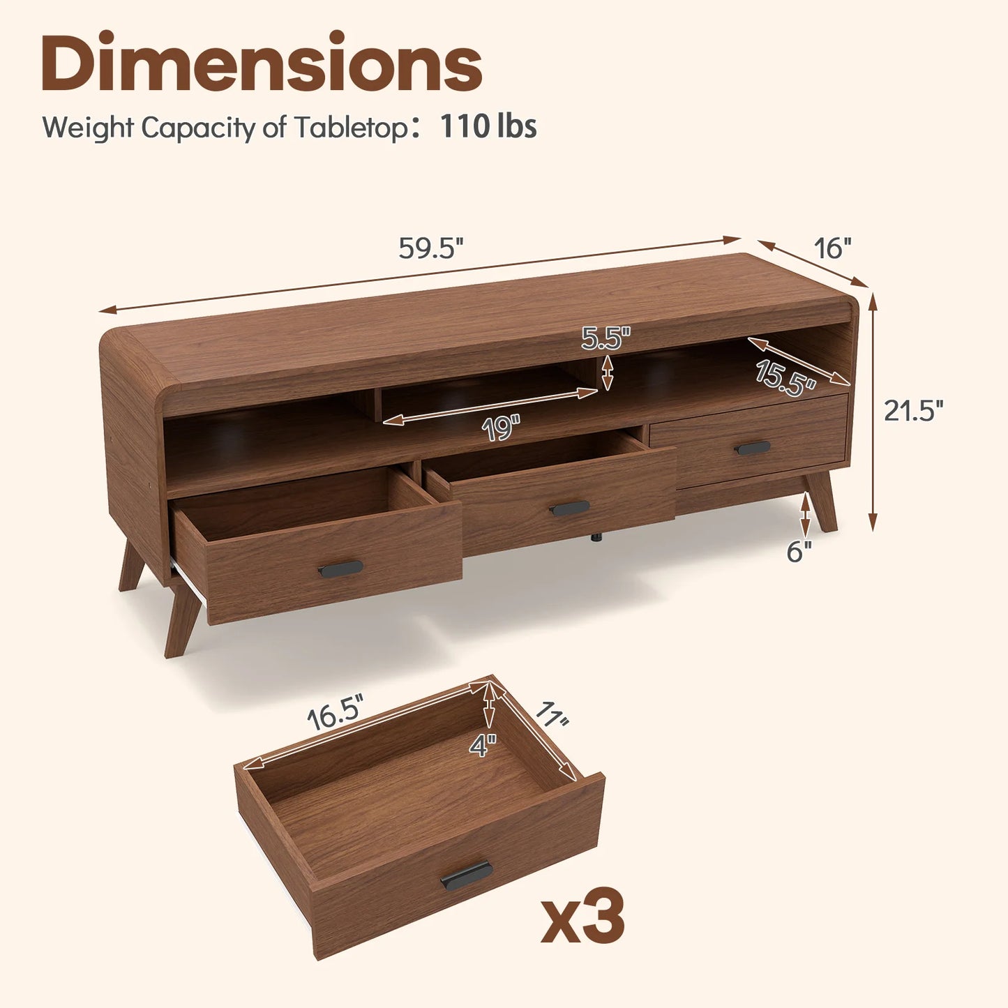 HOMASIS Mid Century Modern TV Stand Entertainment Center