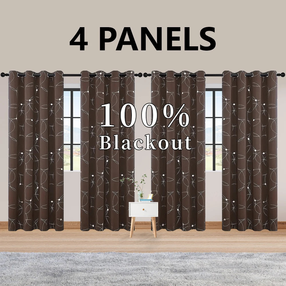 Blackout Curtains Grommet Thermal Insulated Room Darkening Foil Print Bedroom