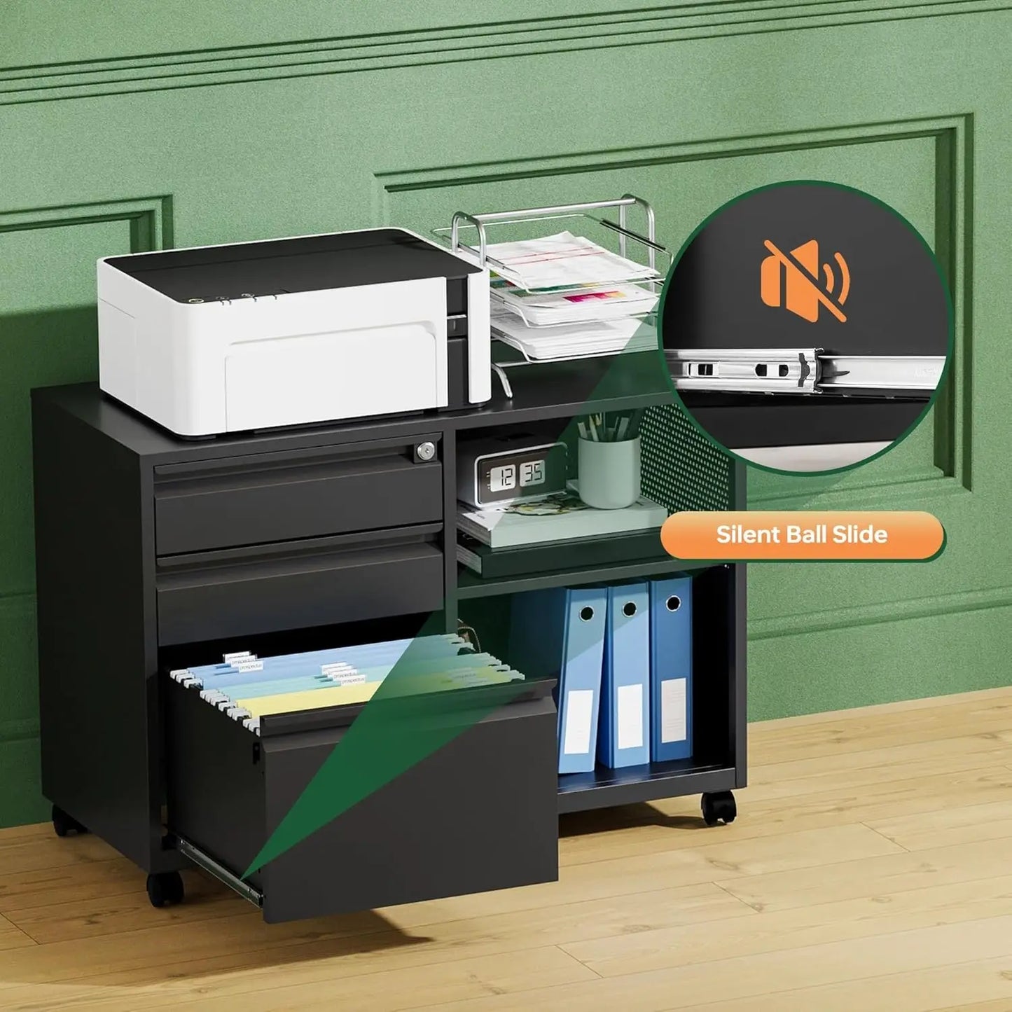 XMSJ Mobile 3 Drawer File Cabinet With Lock Rolling Storage
