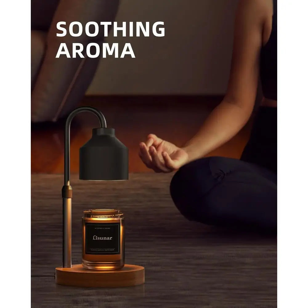 Electric Candle Warmer Lamp With Timer Adjustable Height Wood Base