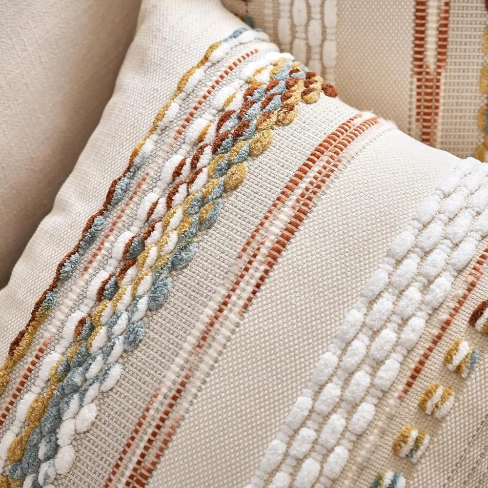 NBVCX Boho Stripe Chenille Tufted Pillow Covers Set Of 2
