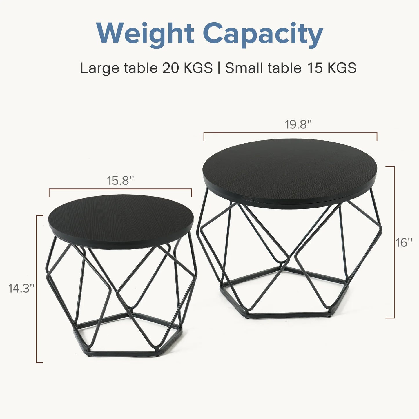 JHK Nesting End Tables Set Of 2 With Hidden Storage