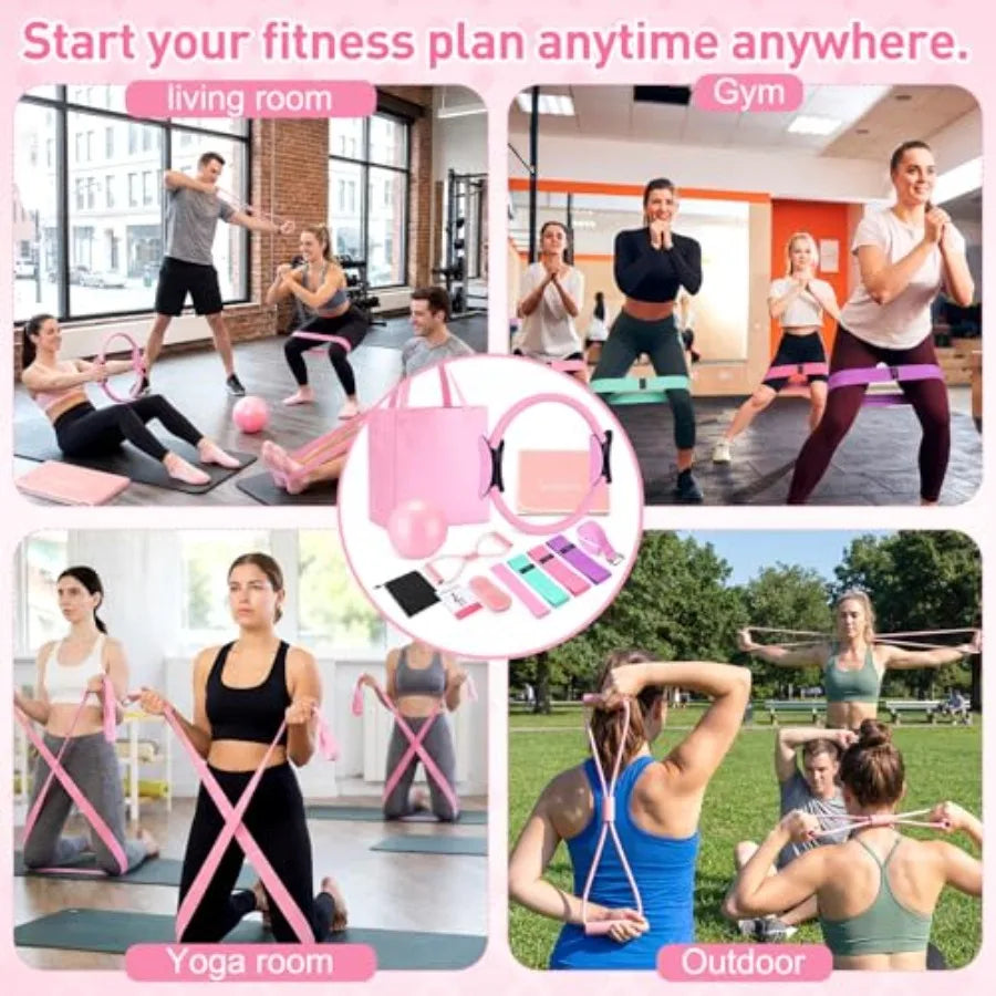 Pink Yoga Accessories Set 11 Pieces for Women Pilates Kit