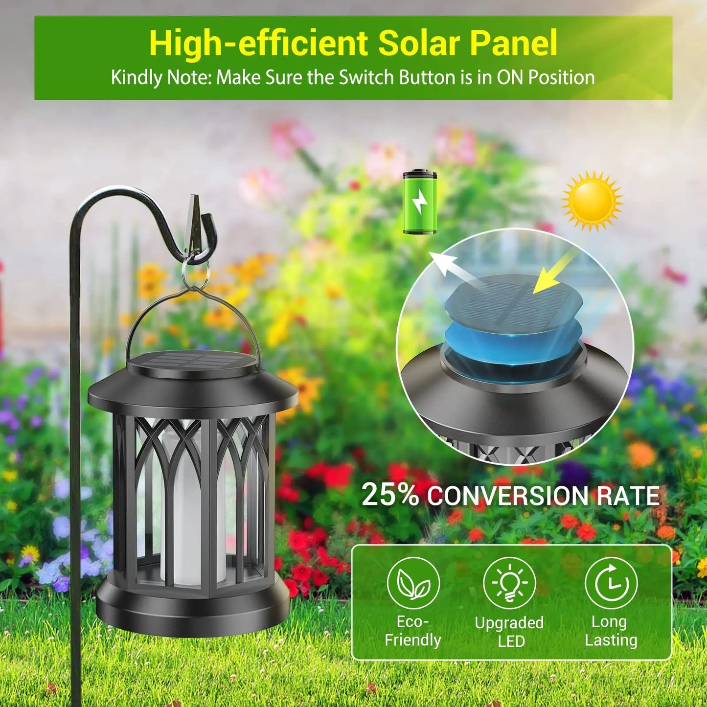 Solar Lantern Outdoor Lights 4 Pack Flickering Flame Waterproof Hanging Lanterns
