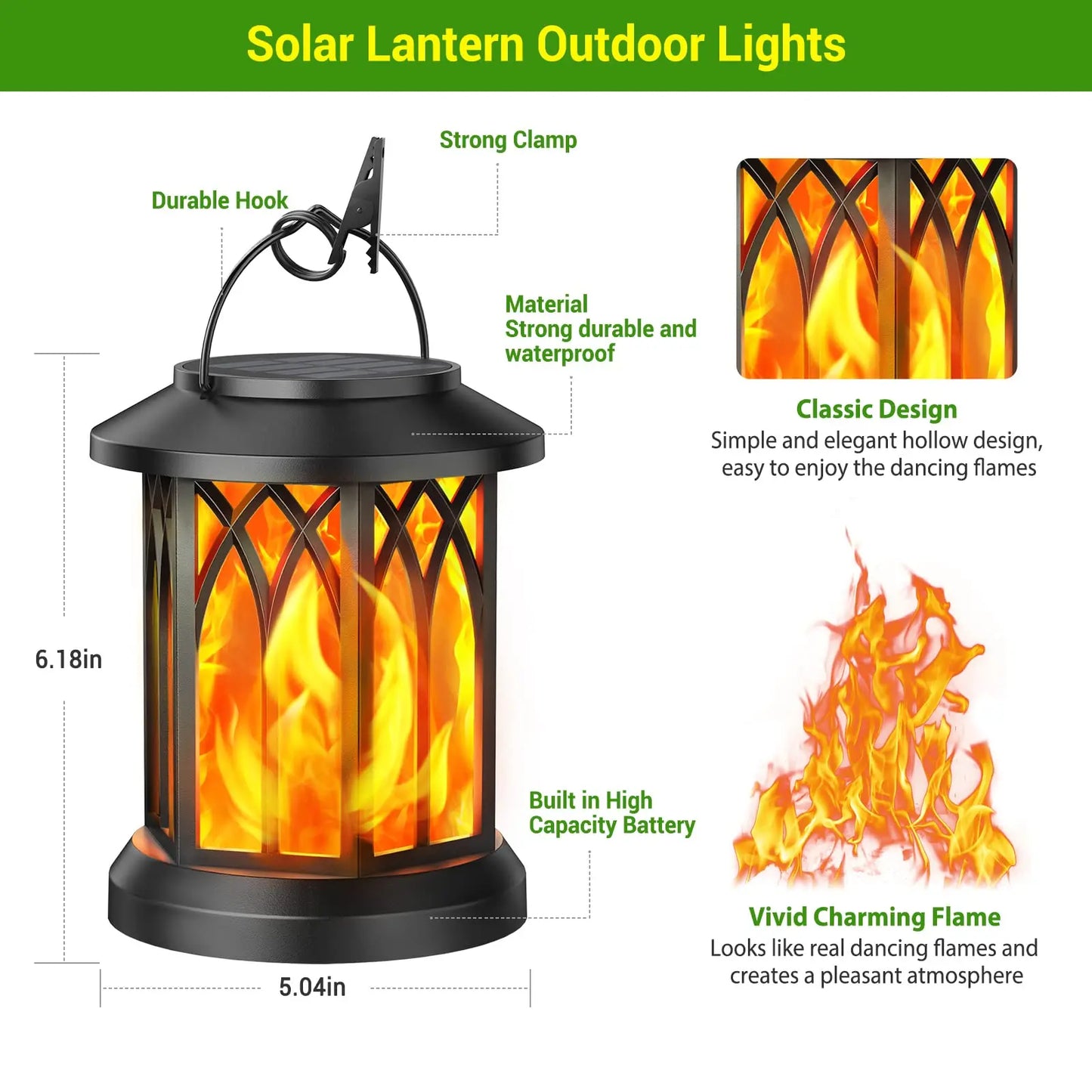 Solar Lantern Outdoor Lights 4 Pack Flickering Flame Waterproof Hanging Lanterns
