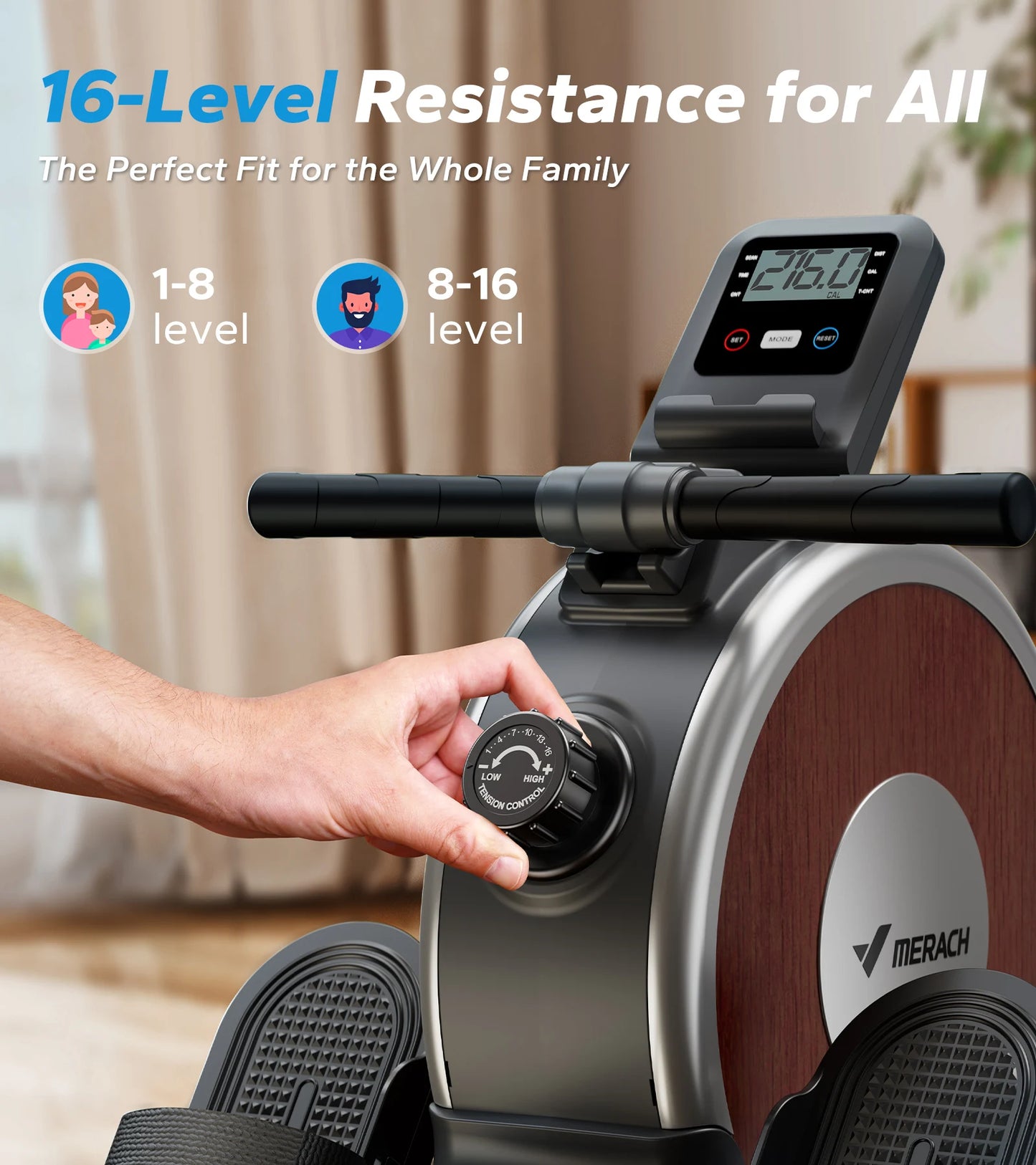 MERACH Magnetic Rowing Machine 16 Levels Resistance 350 Lbs