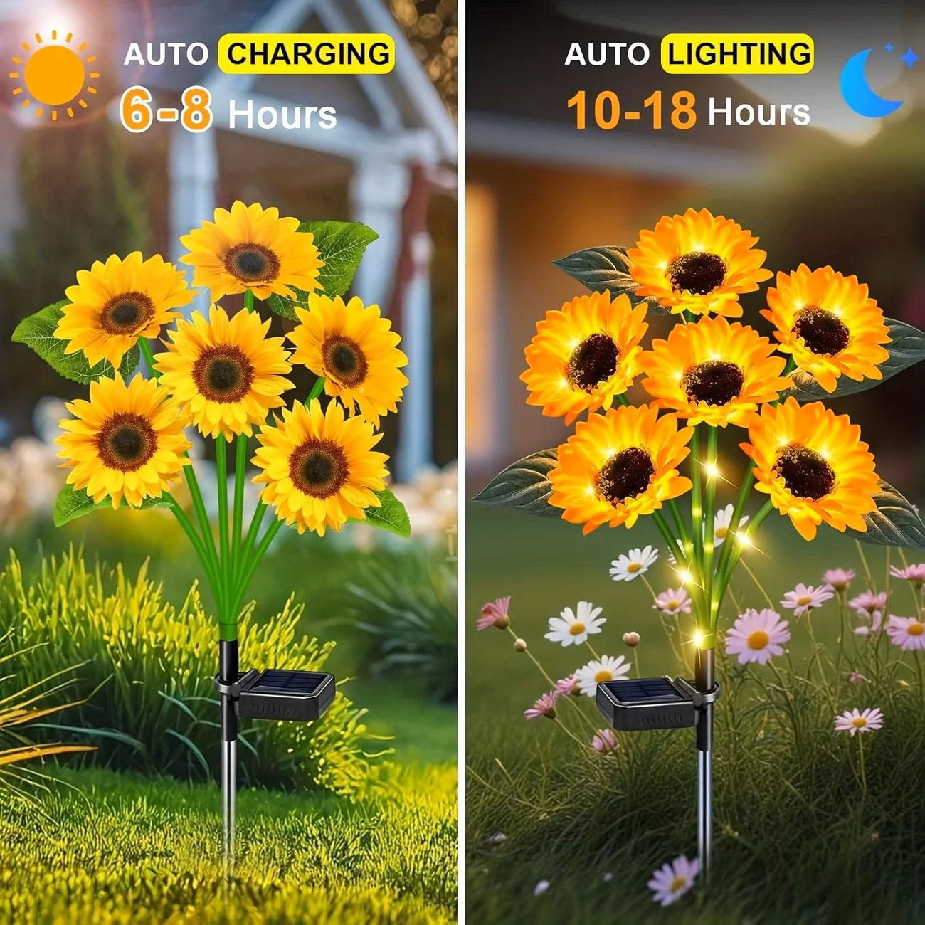 Solar Sunflower Outdoor Lights Waterproof Auto On Off