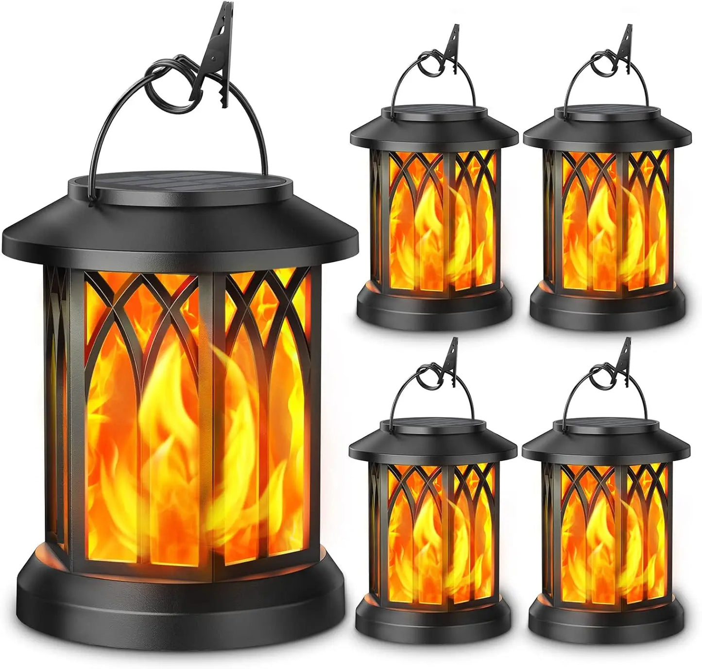 Solar Lantern Outdoor Lights 4 Pack Flickering Flame Waterproof Hanging Lanterns