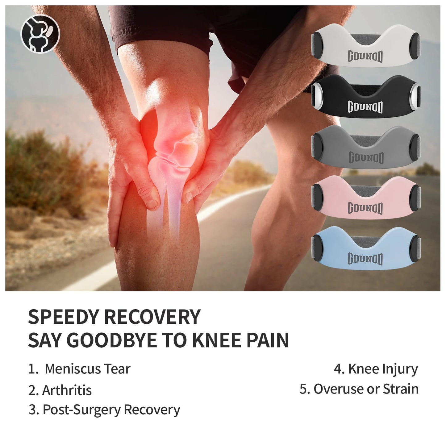 GOUNOD Silicone Patellar Tendon Support Strap For Knee Pain Relief