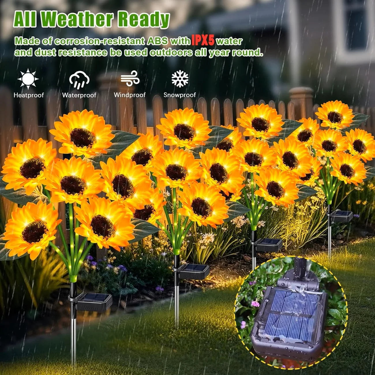 Solar Sunflower Outdoor Lights Waterproof Auto On Off