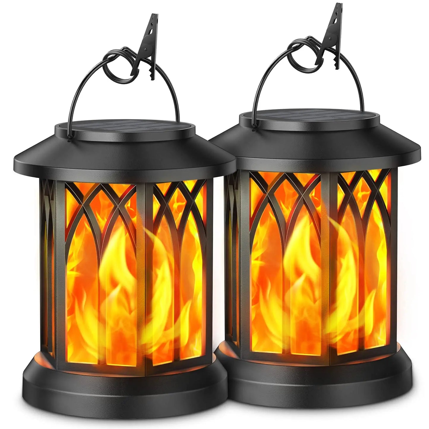 Solar Lantern Outdoor Lights 4 Pack Flickering Flame Waterproof Hanging Lanterns