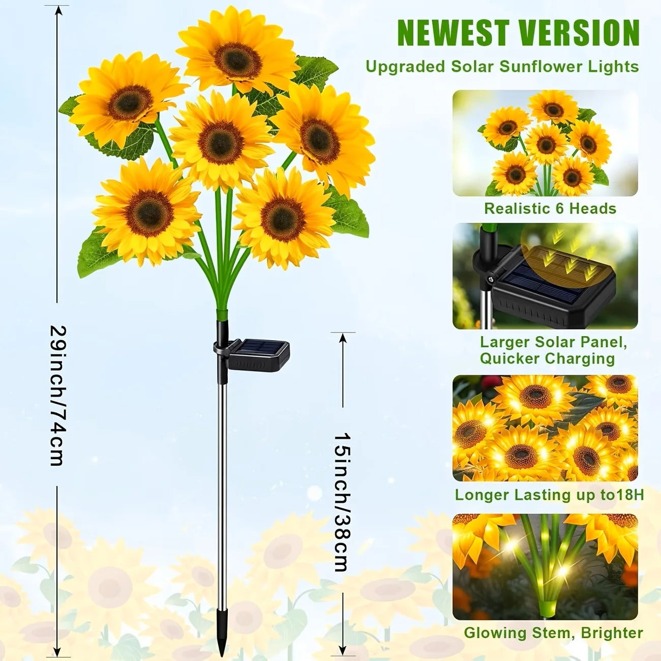 Solar Sunflower Outdoor Lights Waterproof Auto On Off