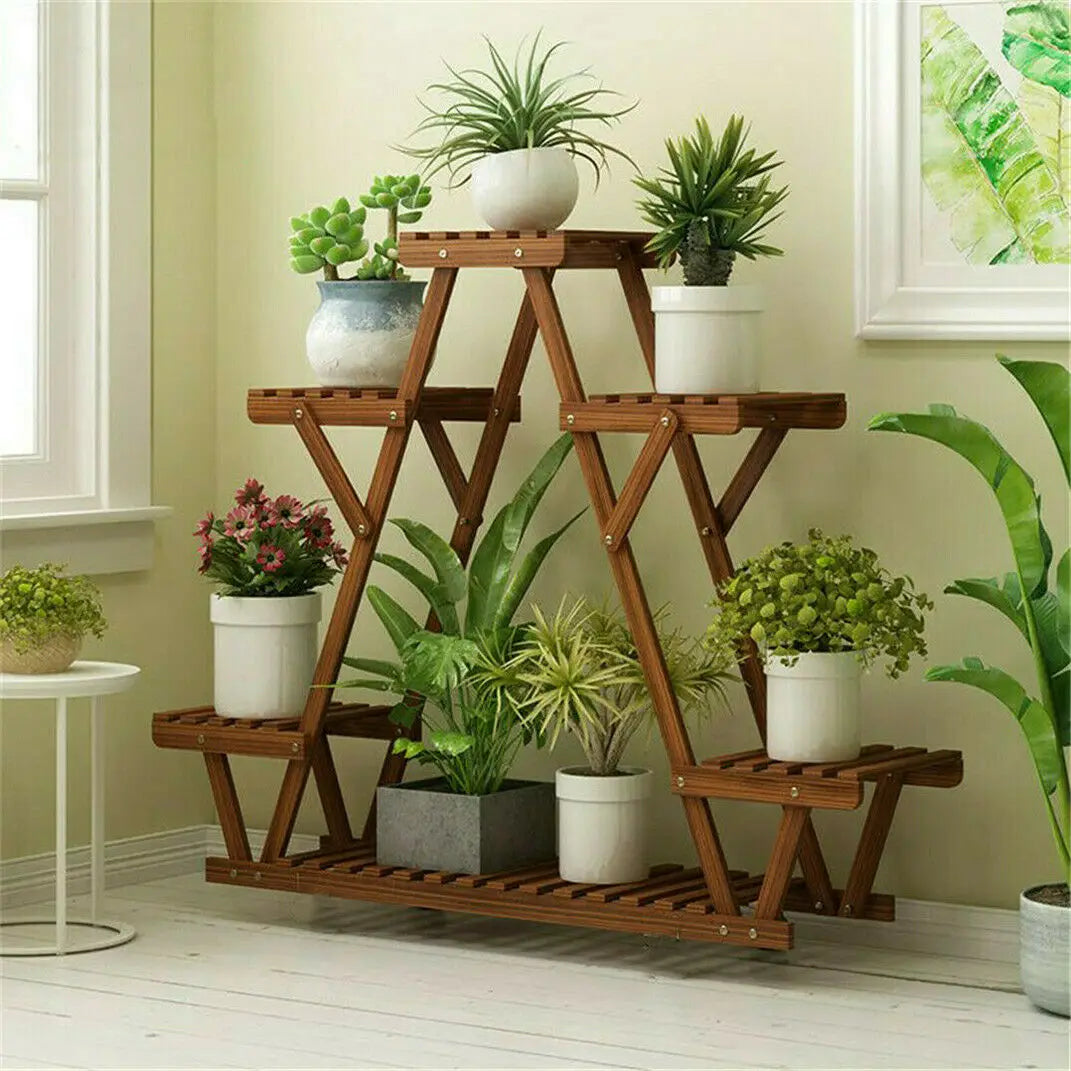 Wisfor 6 Tier Wood Plant Stand Indoor Outdoor Corner Rack
