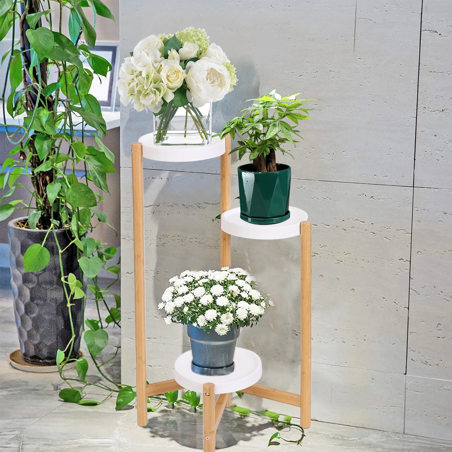 BINGOPAW Bamboo Plant Stands 3 Tier Indoor Corner Display Rack