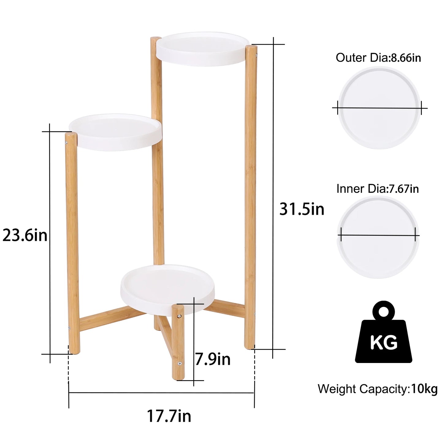 BINGOPAW Bamboo Plant Stands 3 Tier Indoor Corner Display Rack