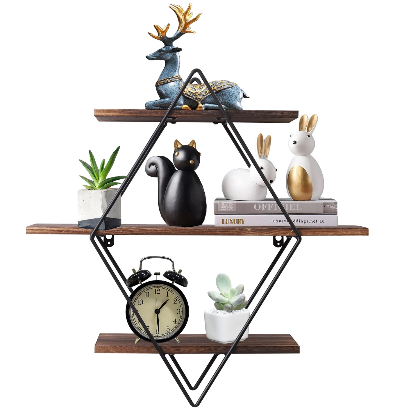 Three Tier Industrial Wood Floating Shelf Wall Mount