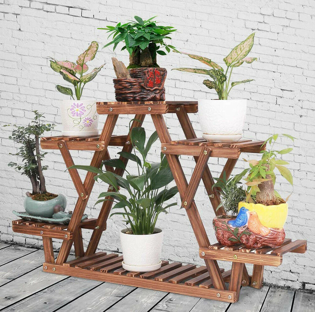 Wisfor 6 Tier Wood Plant Stand Indoor Outdoor Corner Rack
