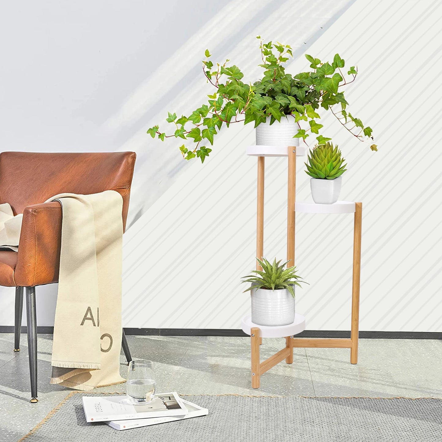 BINGOPAW Bamboo Plant Stands 3 Tier Indoor Corner Display Rack